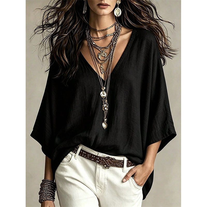 Women's Effortless Draped V-Neck Blouse
