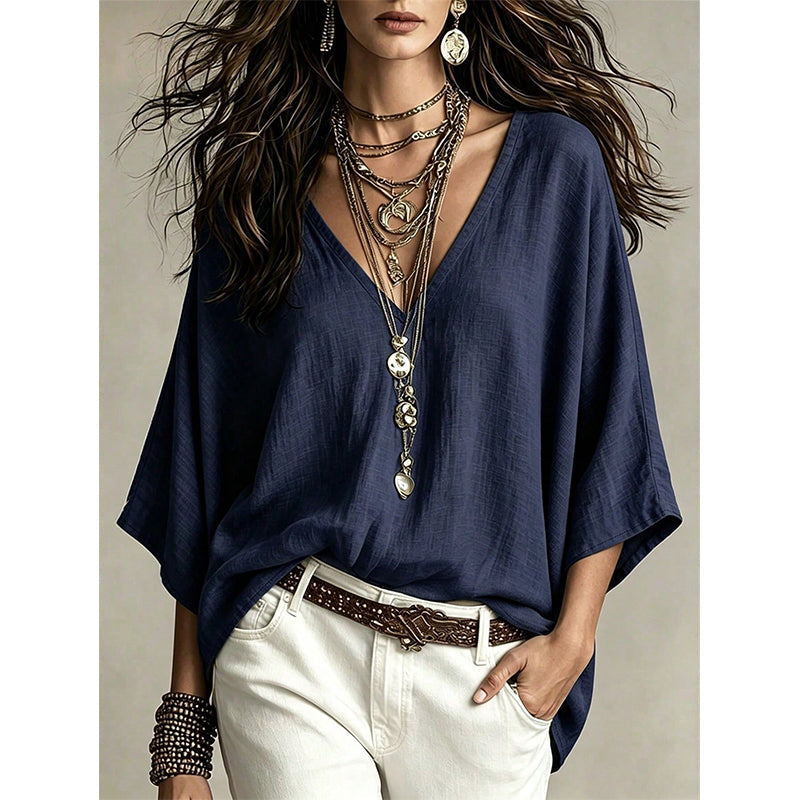 Women's Effortless Draped V-Neck Blouse
