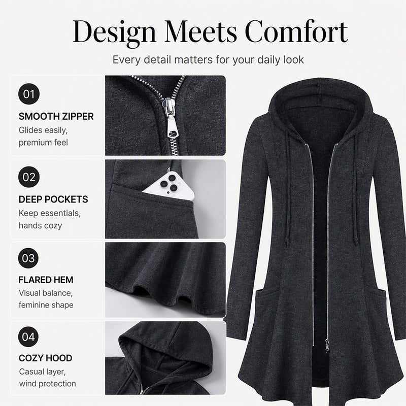 Women's Mid-Length Zip-Up Hooded Jacket