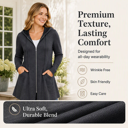 Women's Mid-Length Zip-Up Hooded Jacket