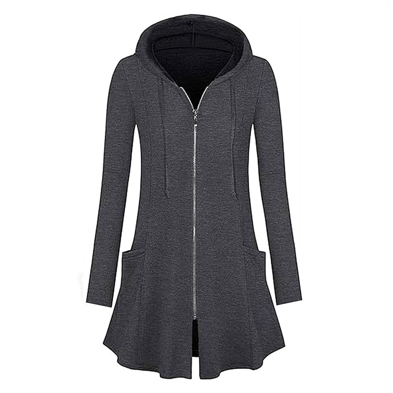 Women's Mid-Length Zip-Up Hooded Jacket