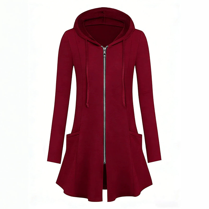 Women's Mid-Length Zip-Up Hooded Jacket