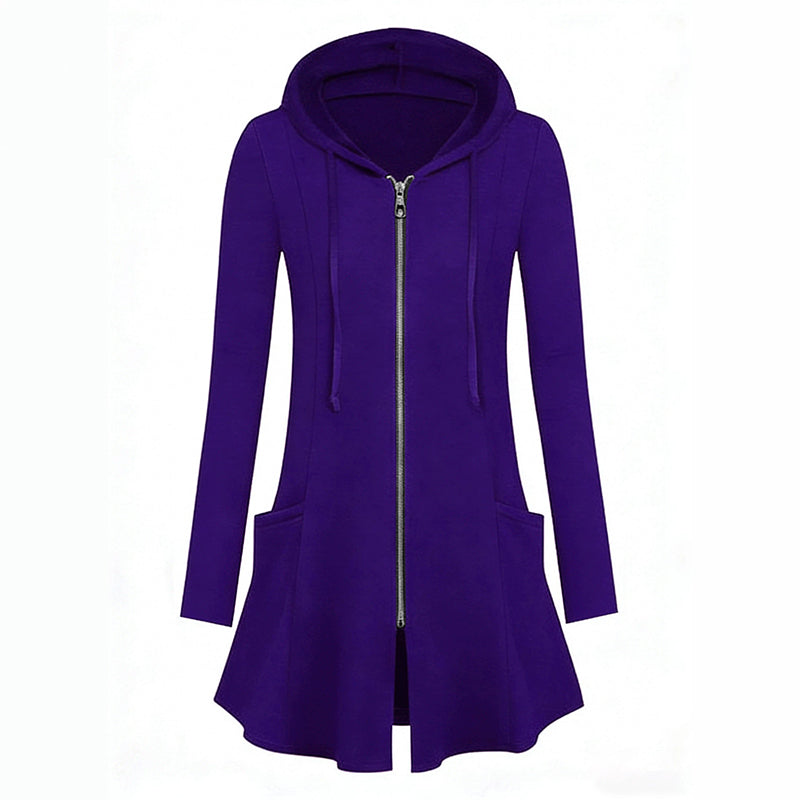 Women's Mid-Length Zip-Up Hooded Jacket