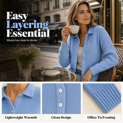 Women's Lapel Collar Button Knit Sweater