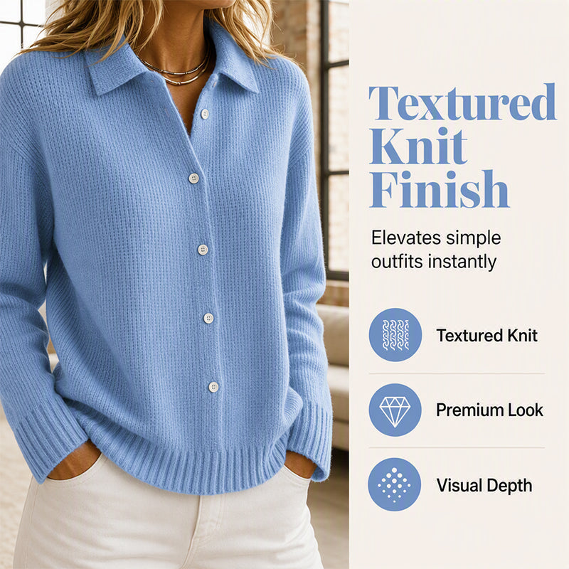 Women's Lapel Collar Button Knit Sweater