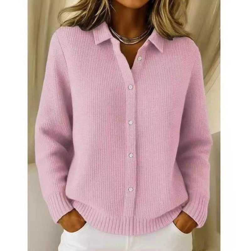 Women's Lapel Collar Button Knit Sweater