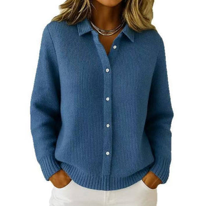 Women's Lapel Collar Button Knit Sweater