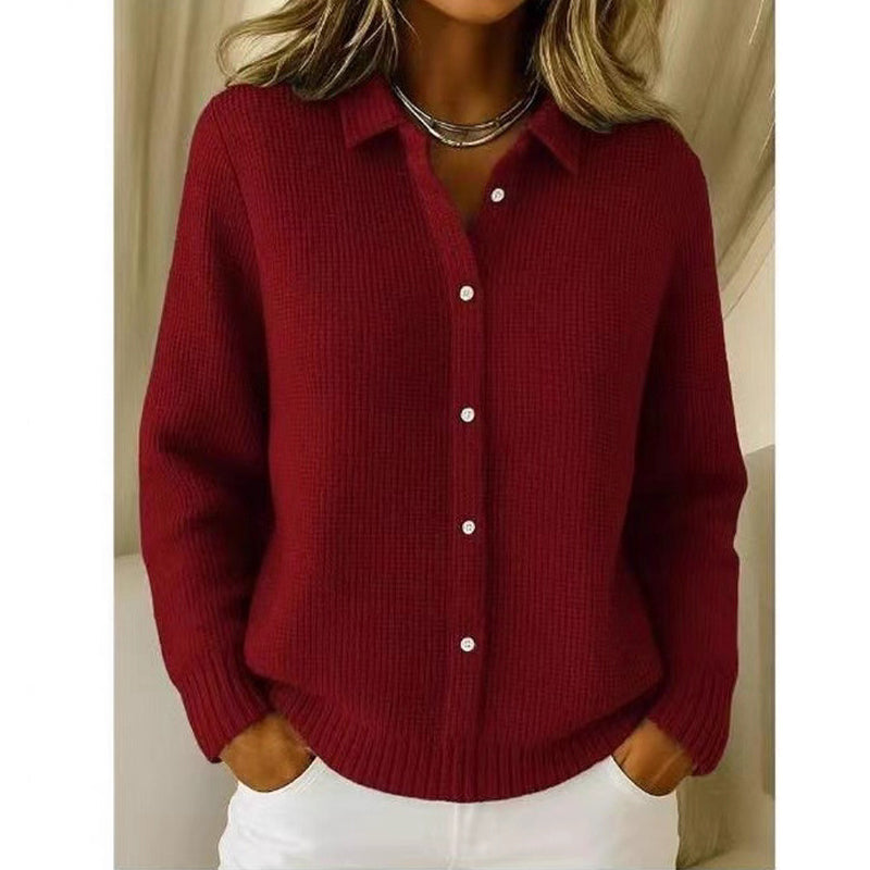 Women's Lapel Collar Button Knit Sweater