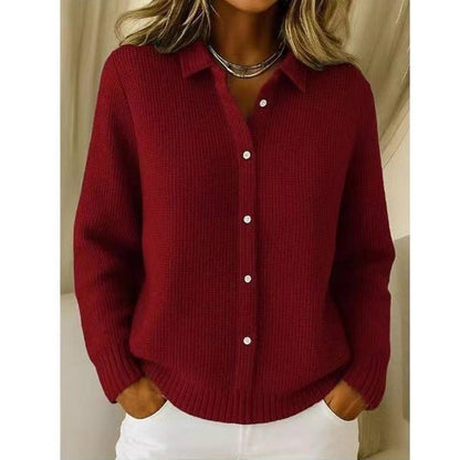 Women's Lapel Collar Button Knit Sweater