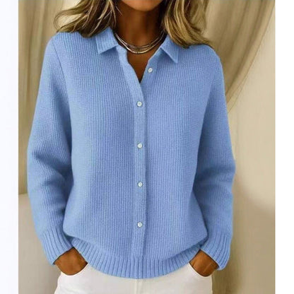 Women's Lapel Collar Button Knit Sweater