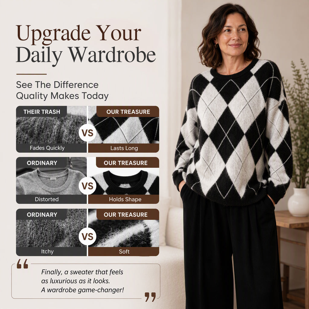 🌸Hot Sale 49% OFF💖Women's Retro Argyle Cozy Knit Sweater