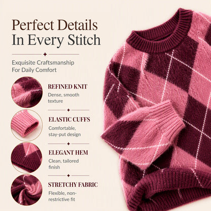 🌸Hot Sale 49% OFF💖Women's Retro Argyle Cozy Knit Sweater
