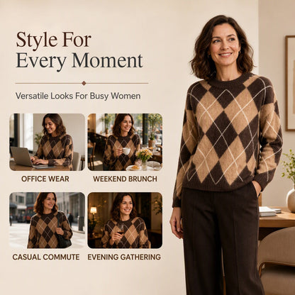 🌸Hot Sale 49% OFF💖Women's Retro Argyle Cozy Knit Sweater