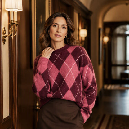 🌸Hot Sale 49% OFF💖Women's Retro Argyle Cozy Knit Sweater