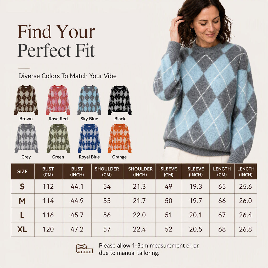 🌸Hot Sale 49% OFF💖Women's Retro Argyle Cozy Knit Sweater