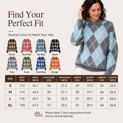 🌸Hot Sale 49% OFF💖Women's Retro Argyle Cozy Knit Sweater