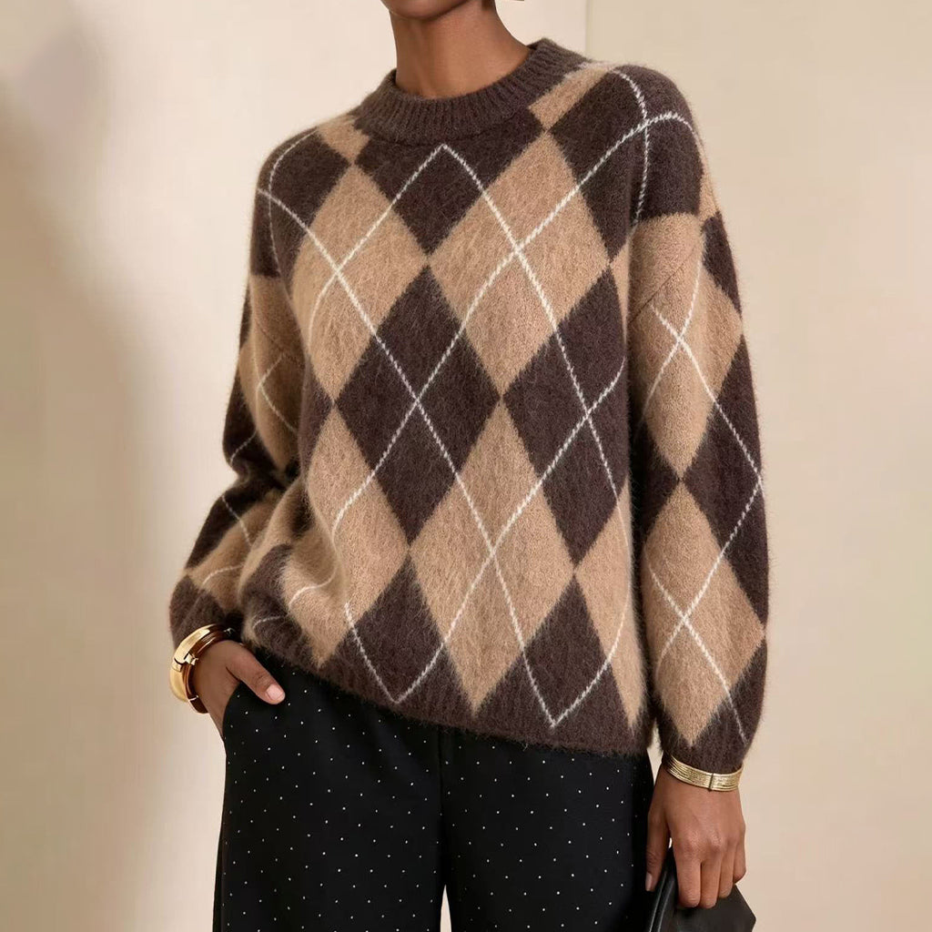 🌸Hot Sale 49% OFF💖Women's Retro Argyle Cozy Knit Sweater