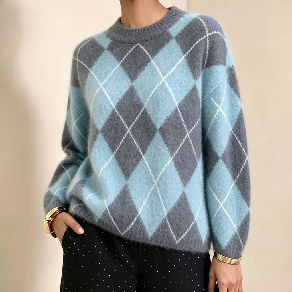 🌸Hot Sale 49% OFF💖Women's Retro Argyle Cozy Knit Sweater