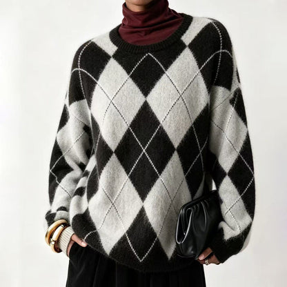 🌸Hot Sale 49% OFF💖Women's Retro Argyle Cozy Knit Sweater