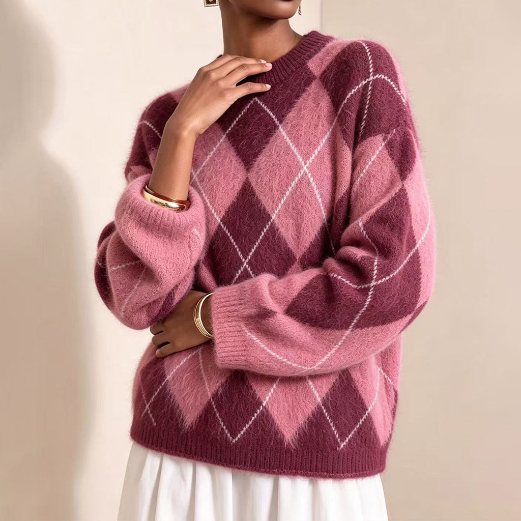 🌸Hot Sale 49% OFF💖Women's Retro Argyle Cozy Knit Sweater