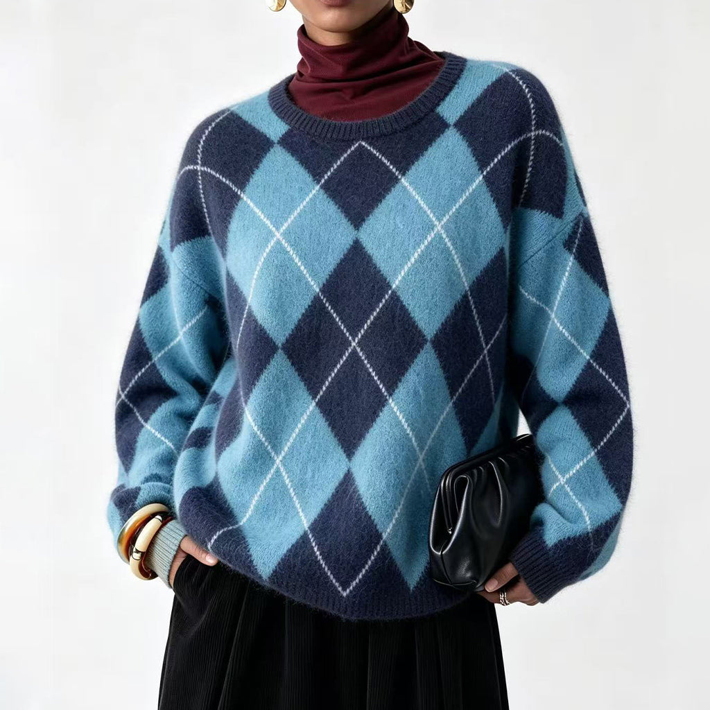 🌸Hot Sale 49% OFF💖Women's Retro Argyle Cozy Knit Sweater