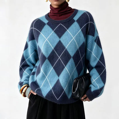 🌸Hot Sale 49% OFF💖Women's Retro Argyle Cozy Knit Sweater