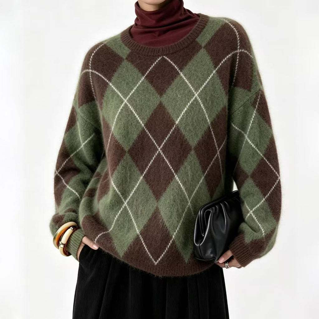 🌸Hot Sale 49% OFF💖Women's Retro Argyle Cozy Knit Sweater