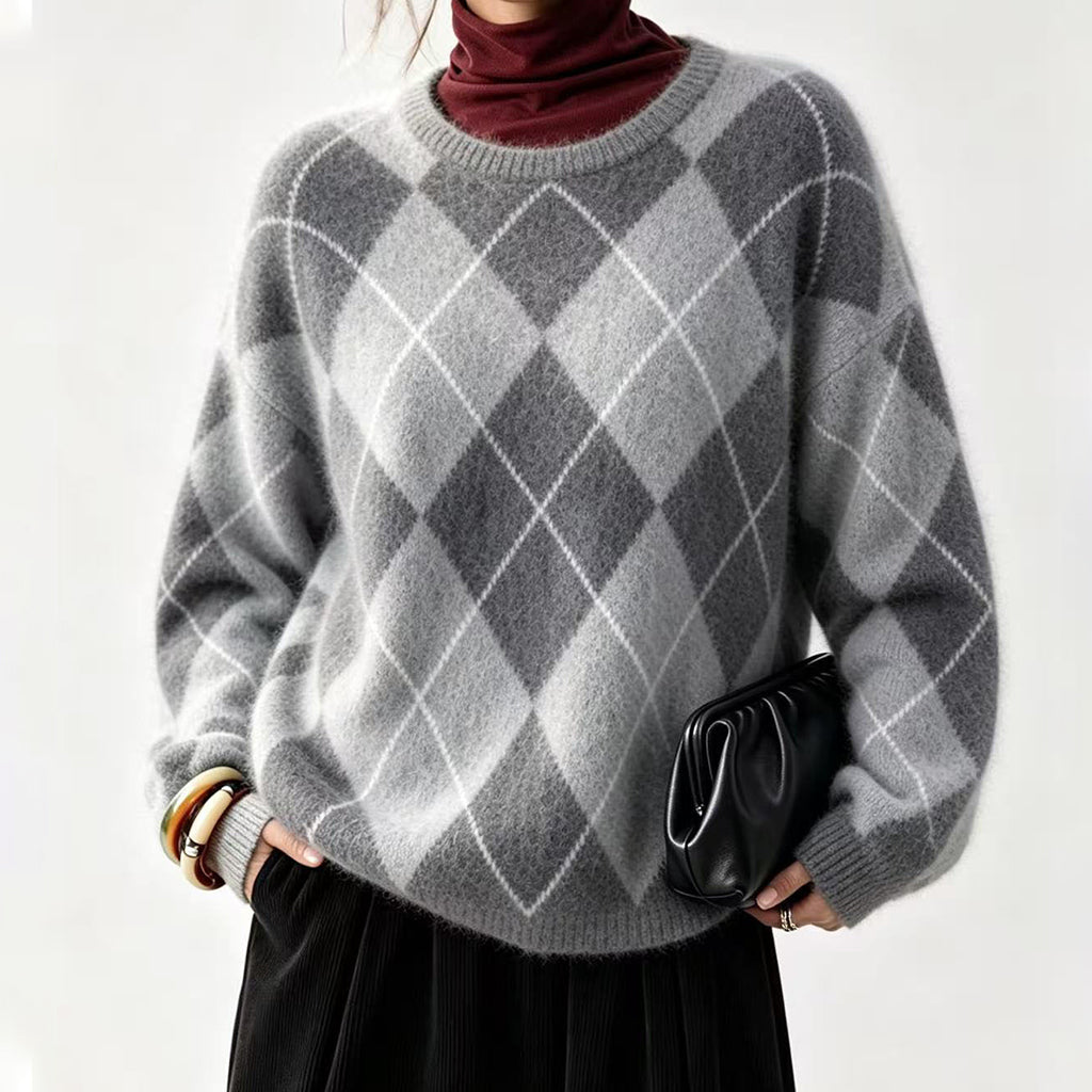 🌸Hot Sale 49% OFF💖Women's Retro Argyle Cozy Knit Sweater