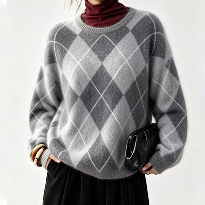 🌸Hot Sale 49% OFF💖Women's Retro Argyle Cozy Knit Sweater
