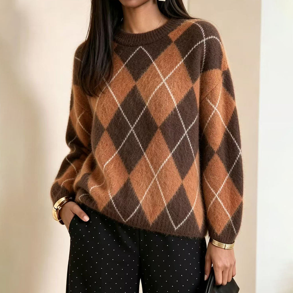 🌸Hot Sale 49% OFF💖Women's Retro Argyle Cozy Knit Sweater