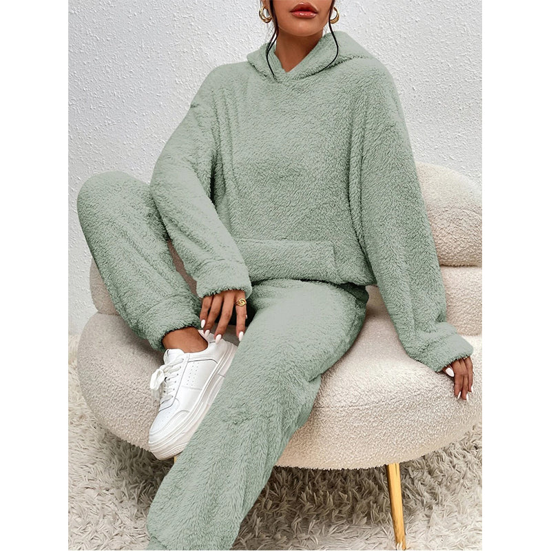 🔥Hot Sale-50% OFF🌸Women’s Plush Hooded Sweatshirt & Pants 2-Piece Set