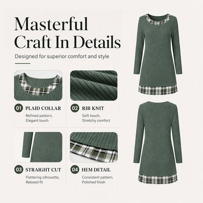 Hot Sale 50% OFF💖Women's Casual Plaid Patchwork Knit Dress