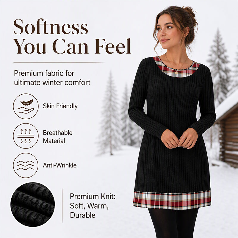 Hot Sale 50% OFF💖Women's Casual Plaid Patchwork Knit Dress