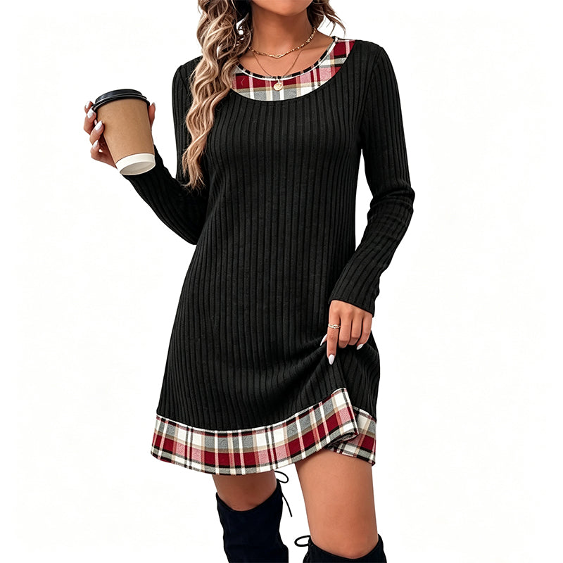 Hot Sale 50% OFF💖Women's Casual Plaid Patchwork Knit Dress
