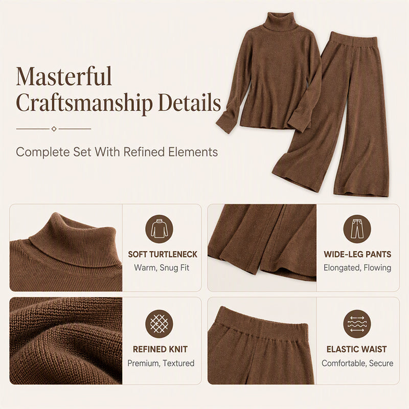 🌸Hot Sale 50% OFF💖Women's Turtleneck Knit Top and Wide-Leg Pants Set