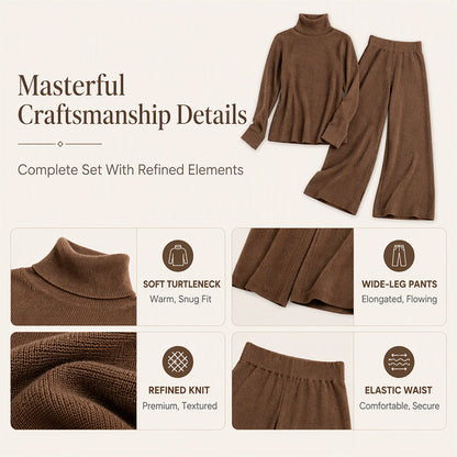 🌸Hot Sale 50% OFF💖Women's Turtleneck Knit Top and Wide-Leg Pants Set