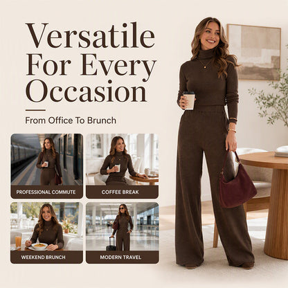 🌸Hot Sale 50% OFF💖Women's Turtleneck Knit Top and Wide-Leg Pants Set
