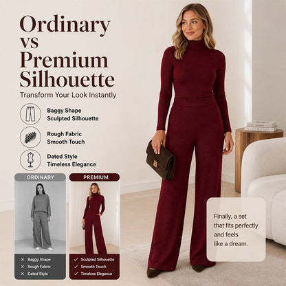 🌸Hot Sale 50% OFF💖Women's Turtleneck Knit Top and Wide-Leg Pants Set