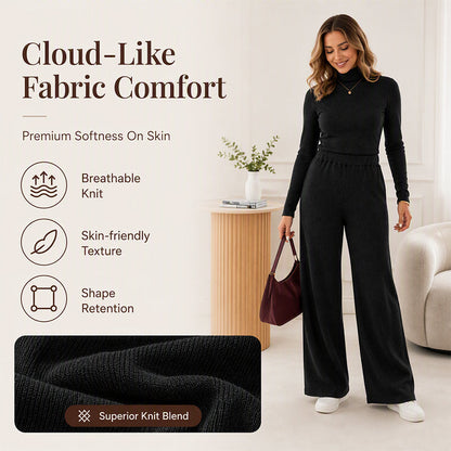 🌸Hot Sale 50% OFF💖Women's Turtleneck Knit Top and Wide-Leg Pants Set