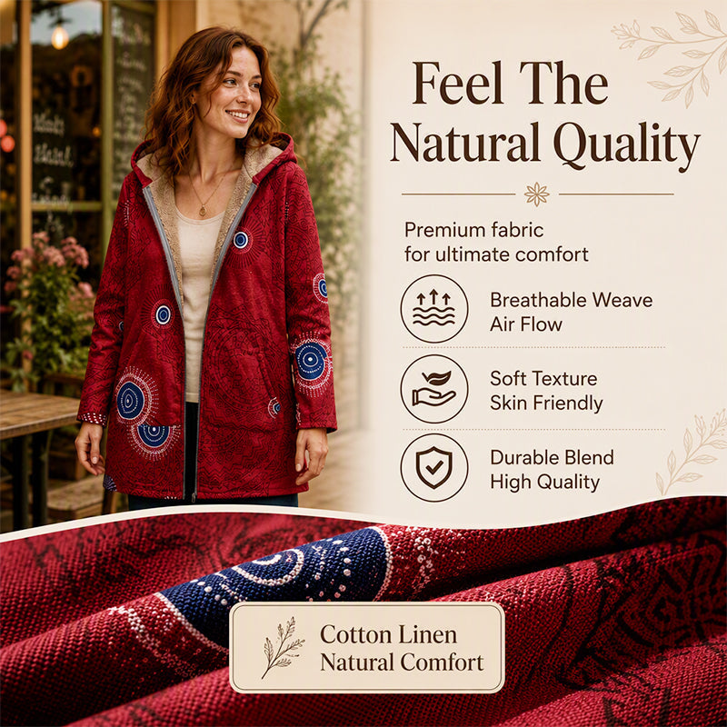 🍂Autumn Hot Sale 49% OFF🔥Women's Vintage Leaf Print Hooded Coat