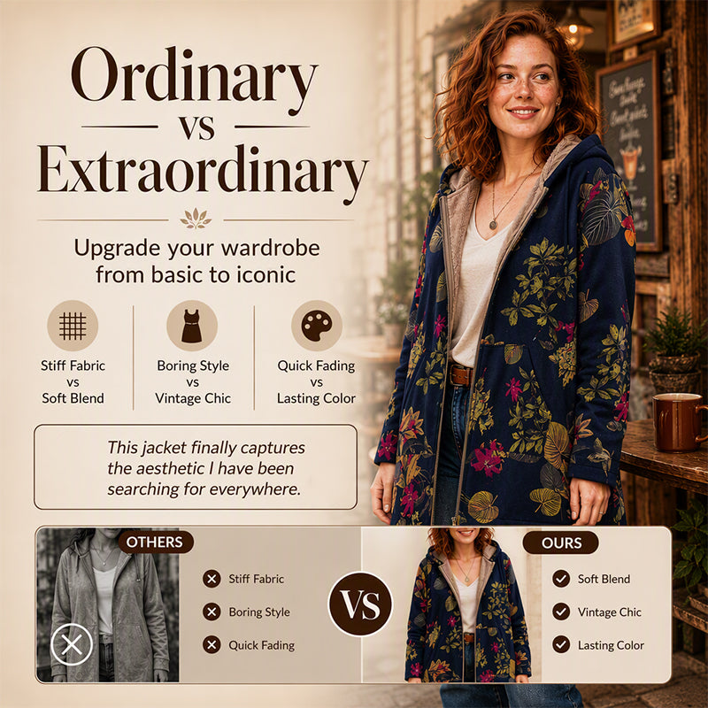 🍂Autumn Hot Sale 49% OFF🔥Women's Vintage Leaf Print Hooded Coat