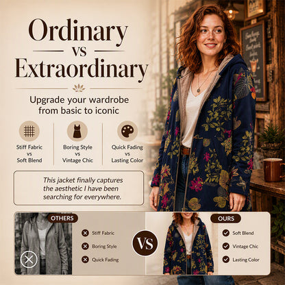 🍂Autumn Hot Sale 49% OFF🔥Women's Vintage Leaf Print Hooded Coat