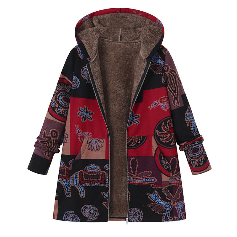 🍂Autumn Hot Sale 49% OFF🔥Women's Vintage Leaf Print Hooded Coat