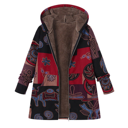 🍂Autumn Hot Sale 49% OFF🔥Women's Vintage Leaf Print Hooded Coat