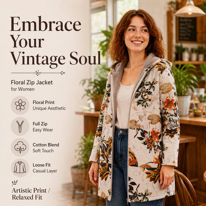 🍂Autumn Hot Sale 49% OFF🔥Women's Vintage Leaf Print Hooded Coat