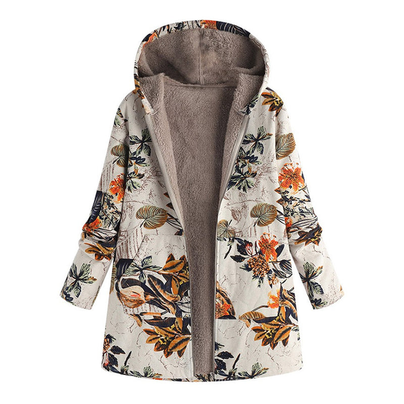 🍂Autumn Hot Sale 49% OFF🔥Women's Vintage Leaf Print Hooded Coat