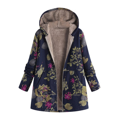 🍂Autumn Hot Sale 49% OFF🔥Women's Vintage Leaf Print Hooded Coat