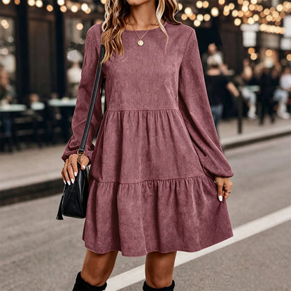 Women's Vintage Corduroy Long Sleeve Dress