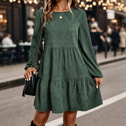Women's Vintage Corduroy Long Sleeve Dress