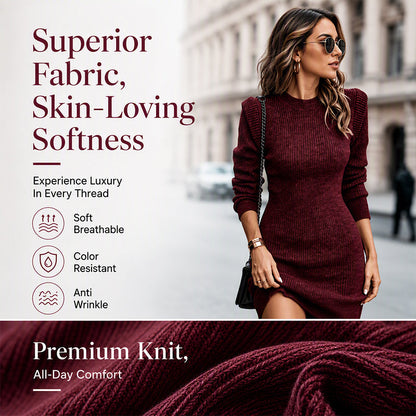 Hot Sale 49% OFF💖Women's Crew Neck Ribbed Knit Bodycon Dress